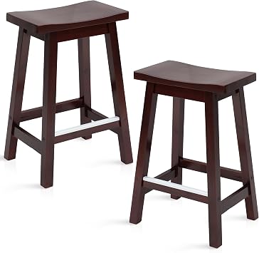 MKDLUFEI Saddle-Seat Kitchen Counter Bar Stools, Set of 2 Bar Chairs, 24-Inch/30-Inch Vintage Counter Height Chairs with Footrest,Backless Design Indoor Bar Stools for Kitchen Island, Dining, Pub