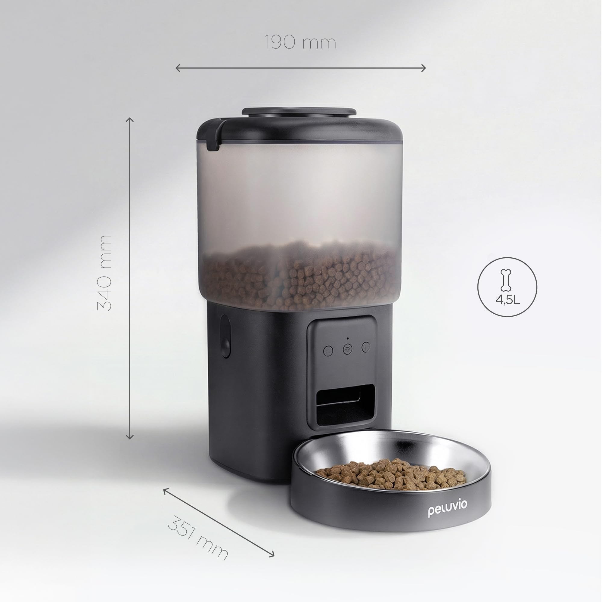 Peluvio Crispy Wi-Fi automatyczny dozownik karmy dla psa z aplikacją Wi-Fi, timerem i nagrywaniem głosu, do 10 posiłków dziennie, pojemnik na suchą karmę 4,5 l, 5-15 mm, 2,5 m kabel zapobiegający