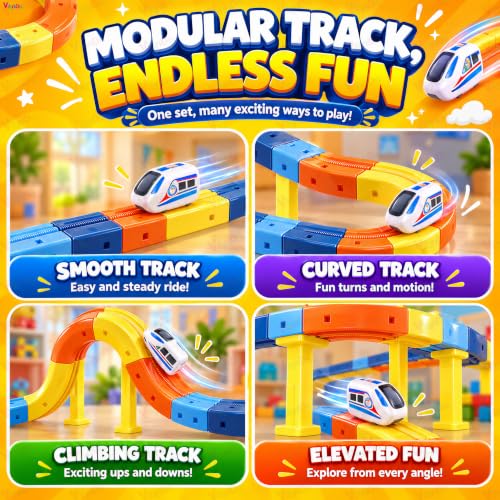 Image of VikriDA 46-Piece STEM Learning Race Track Set for Kids | Electric Train & Race Car Track with 3D Flexible Tracks | Creative Building & Construction Activity | Educational Toy