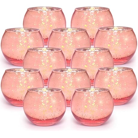 Volens Glass Tealight Candle Holder Set of 12 in Rose Gold Hue