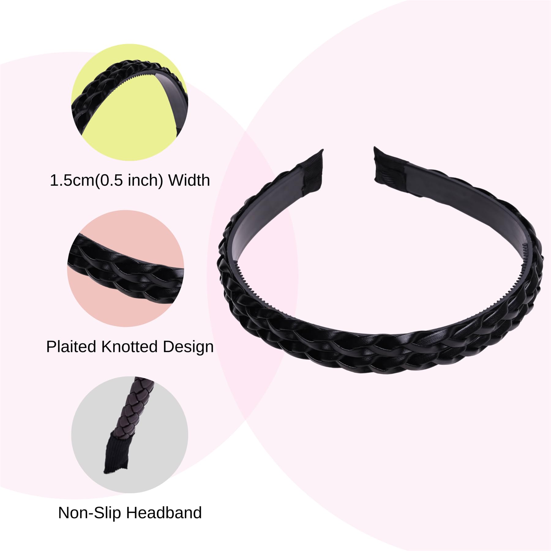 Basic Sense Leather Braided Headbands for Women & Teens PU Plaited Aliceband, Hairband - 2pcs, Black, 1 count (Pack of 2) - Image 3