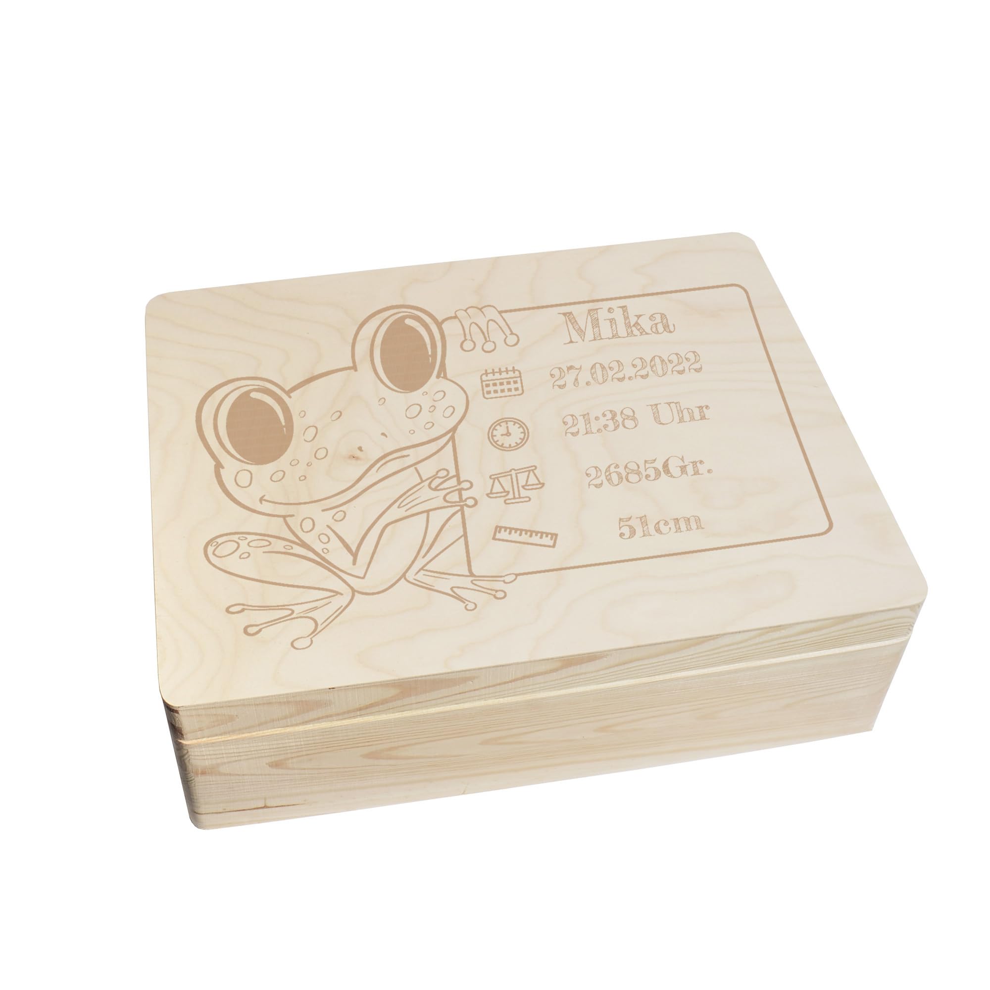 Scatola dei ricordi personalizzata per neonati e bambini con incisione a rana, scatola in legno per bei ricordi, 40 x 30 x 14 cm