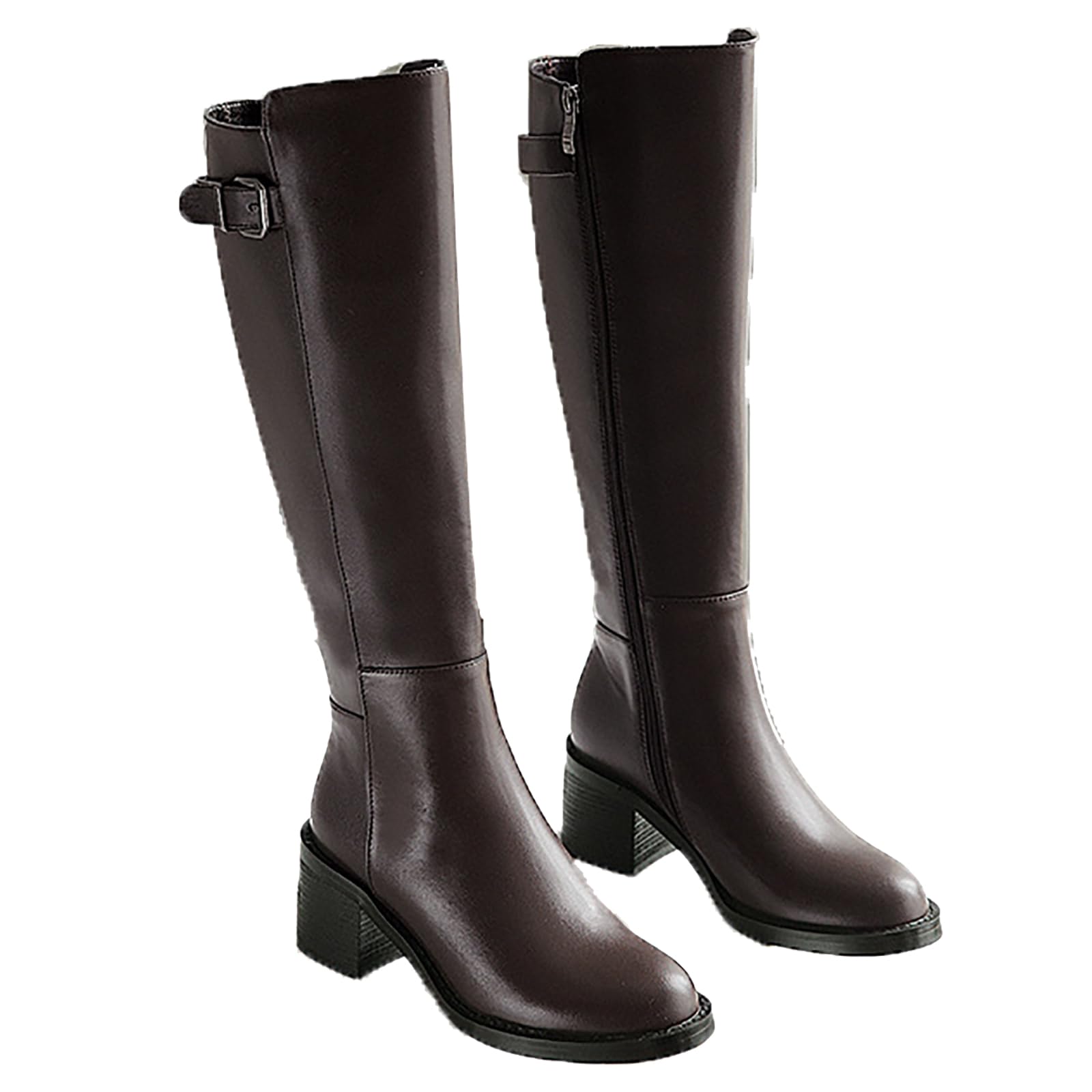 Stivali Da Equitazione Equestri(34-39), Stivali Alti Equestri, Stivali Da Campo, Fibbia Della Cintura/design Con Cerniera Laterale, Pelle Liscia, Per Donna/primavera, Autunno,38,Brown