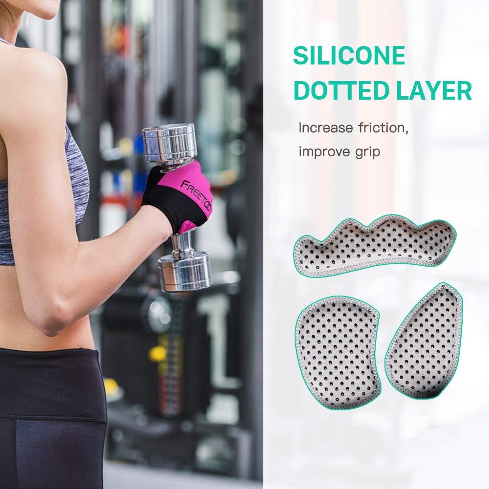 FREETOO Palm Protection Gym Gloves with 4MM SBR Padding for Women Non-Slip Silicone Dotted Fitness Gloves Breathable Exercise Gloves for Cycling, Workout Training, Crossfit, Gymnastic, Pull Ups