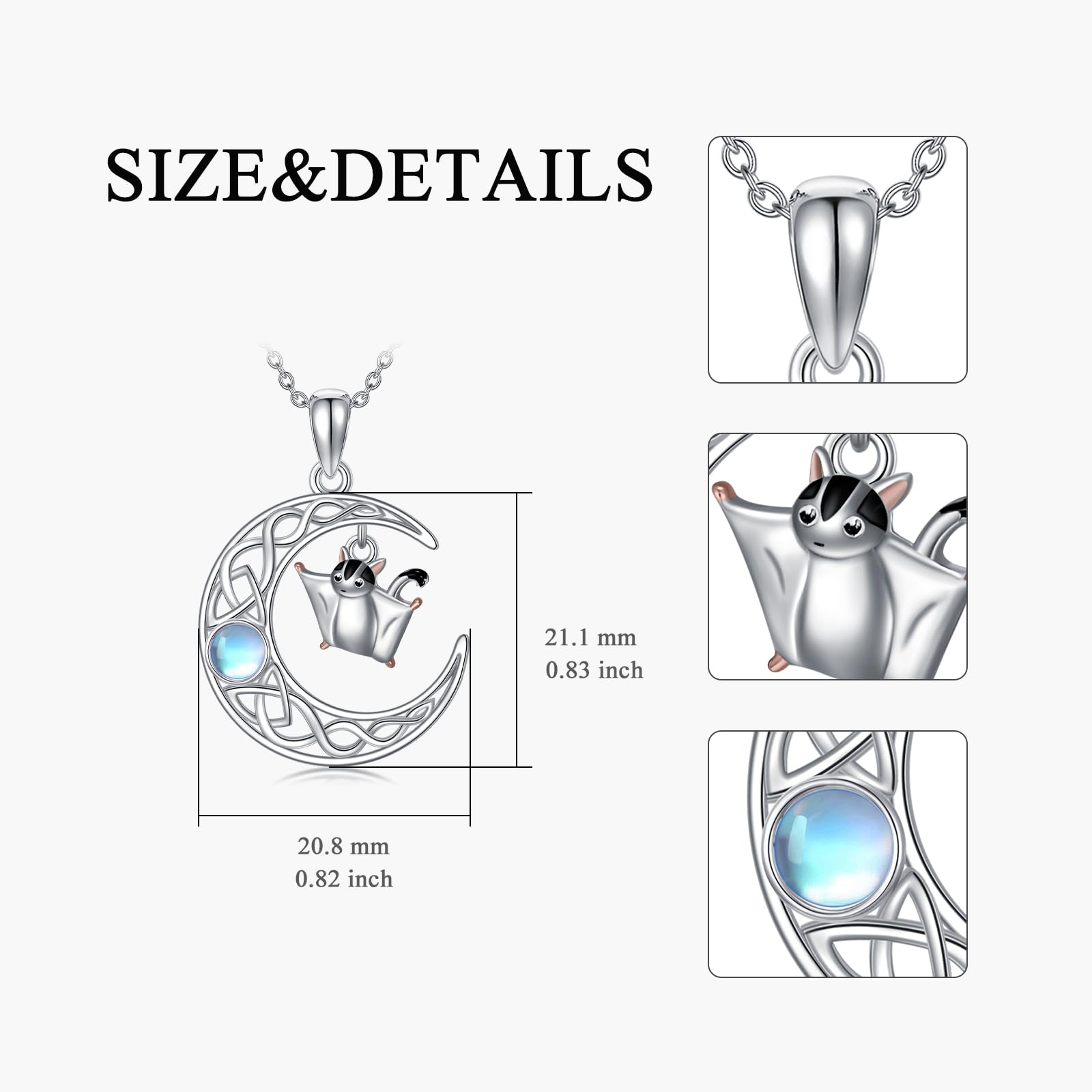 Collana di petauro dello zucchero Collana in argento 925 con pendente petauro dello zucchero Collana con luna Gioielli petauro dello zucchero per donna