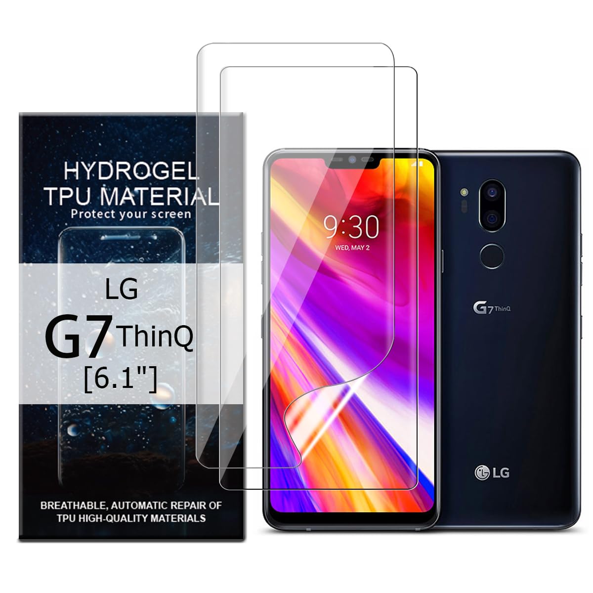 2 Pack Screen Protector for LG G7 ThinQ[6.1"] High Sensitive Hydrogel TPU Film HD Clear Flexible,Self-Healing[Not Tempered Glass]