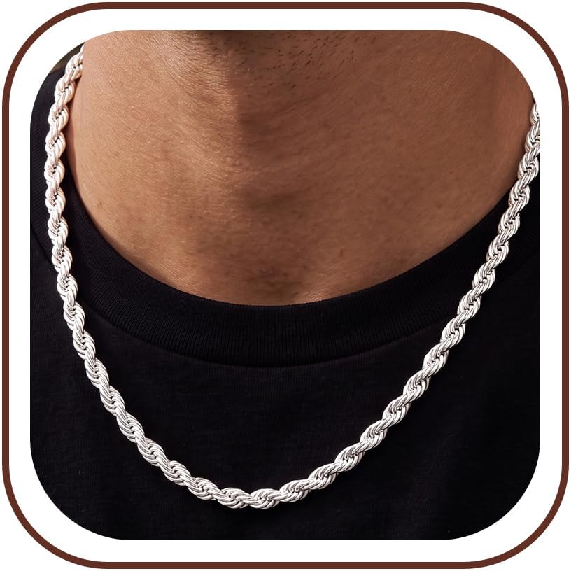 Silver Chain for Men,7MM Sterling Silver Over Rope Necklace