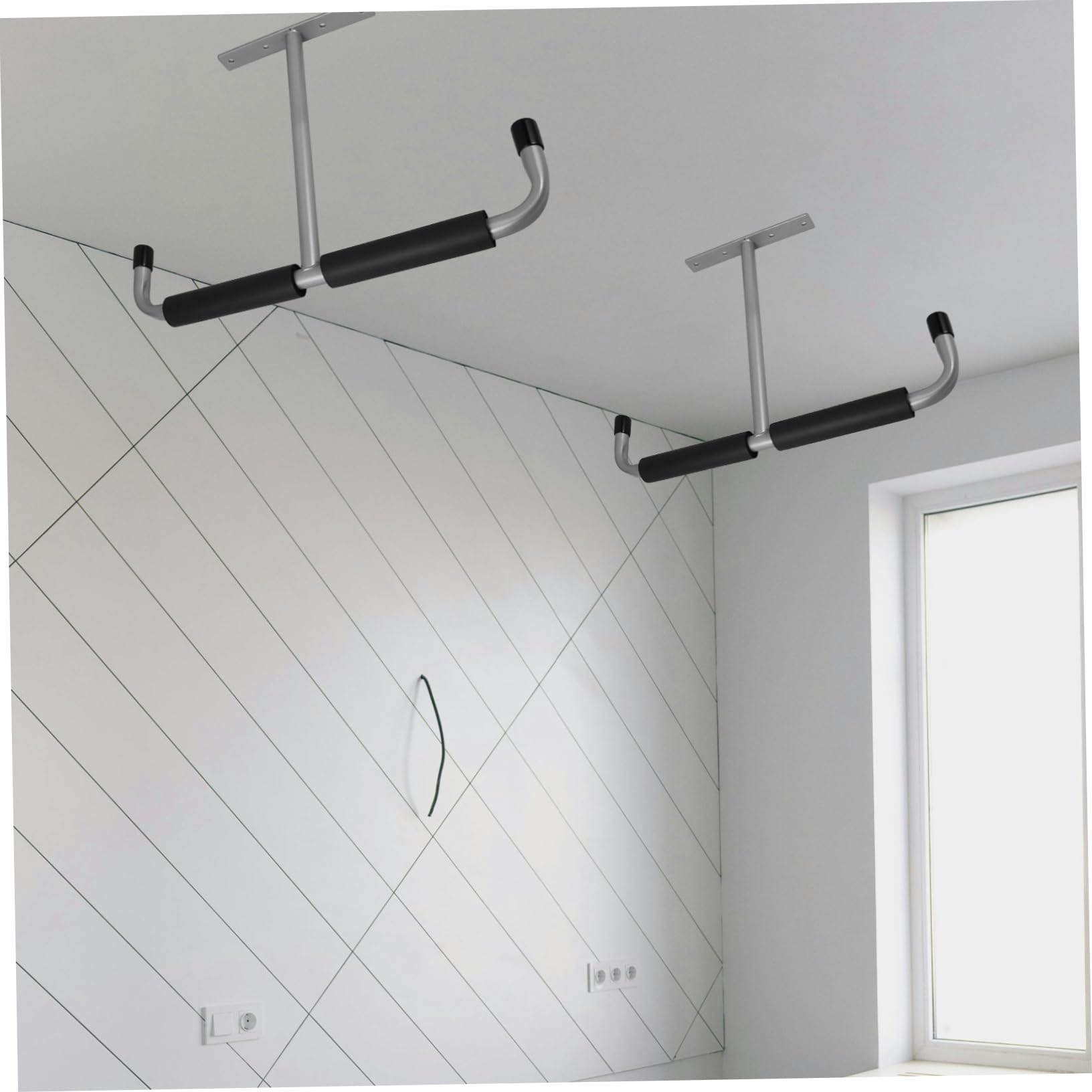 Ciieeo Support Suspendu Plafond pour Vélos et Cannes à Pêche en Acier Inoxydable Argenté, Design Moderne, Capacité de Charge Élevée, pour Garage