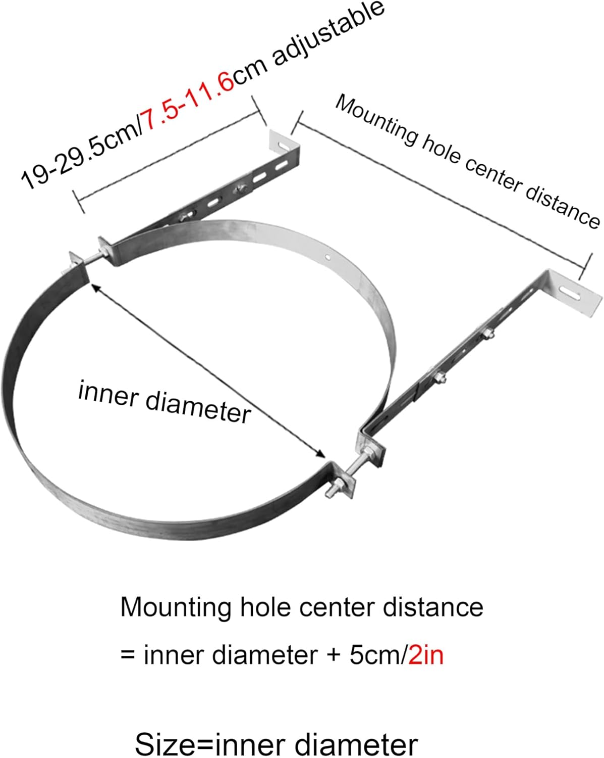 Stainless Steel B Vent Pipe Wall Strap Holder - Durable Split Ring Hanger for Chimney Pipe, Metal Pipe Support for Winter Stove (19cm)