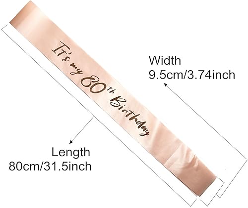 Miniatura 3 de Banda de cumpleaños número 80, banda de cumpleaños número 80, color oro rosa, regalos para niñas y mujeres, suministros de recuerdo de fiesta de