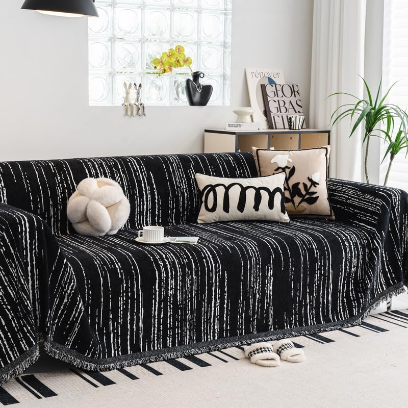Dzianinowy koc narzuta na sofę z frędzlami, przytulny design w jednolitym kolorze, do wystroju domu, idealny na kanapę i fotel
