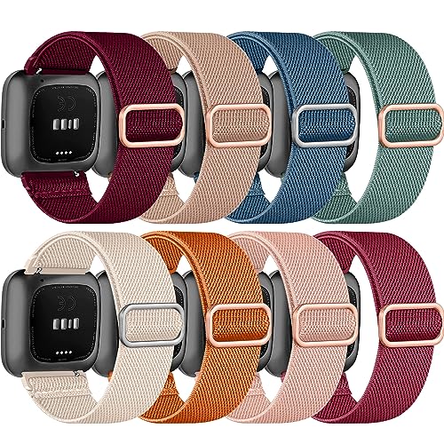 Image of 8 Pack Elastic Adjustable Nylon Braided Strap Solo Loop Sport Bands Compatible with Fitbit Versa 2 /Versa /Versa Lite /Versa SE for Women Men