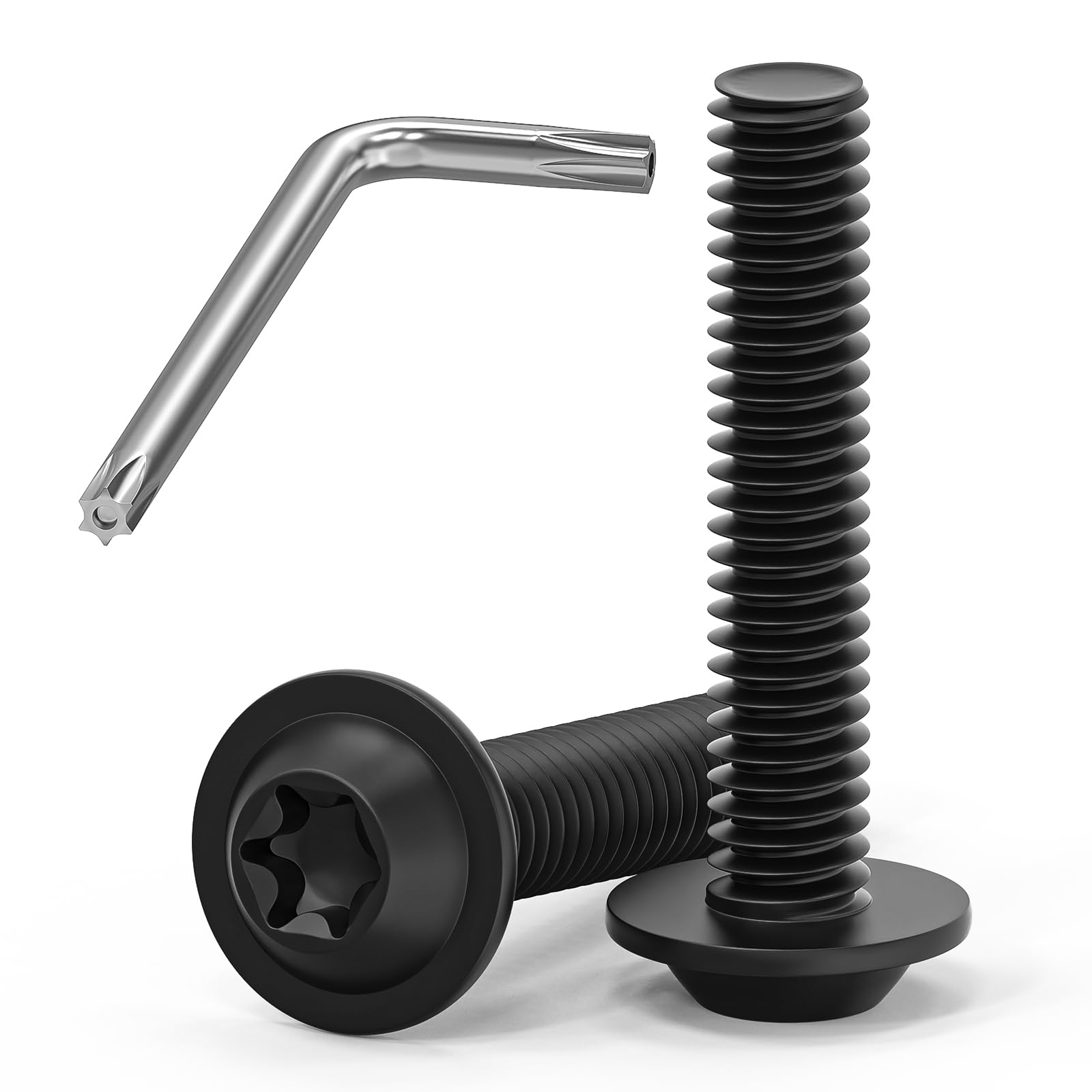 30 Stück M6x30mm Linsenkopfschrauben Schwarz, M6 Schrauben mit Flansch, A2 V2A Edelstahl Schrauben Torx, Flanschschrauben Maschinenschrauben Vollgewinde mit Torx Schlüssel für Möbel Verbindungs