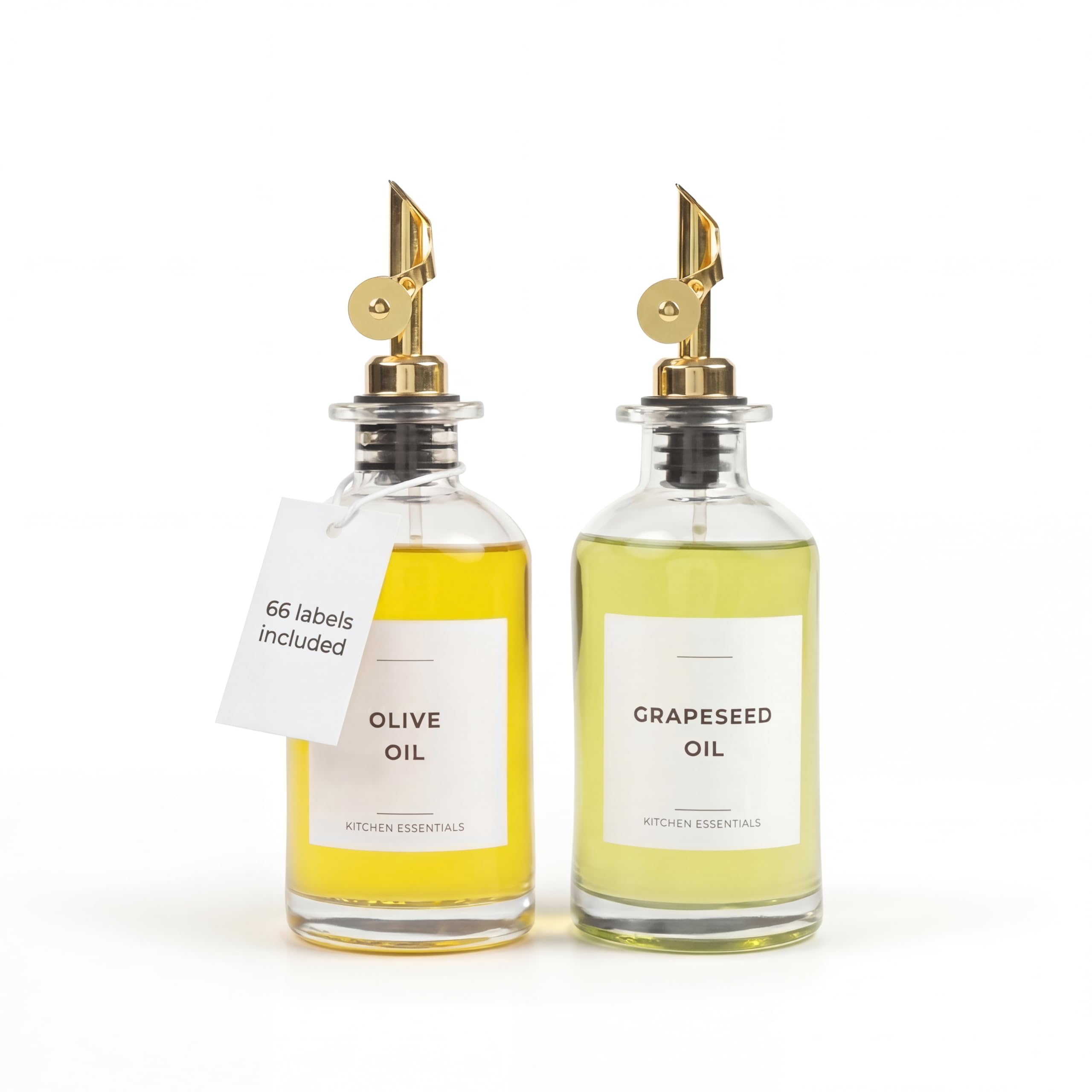 Spaceneat Oil Dispenser for Kitchen - Glass Olive Oil Bottle Set of 2 (11.8oz) with Gold Weighted Self-Closing Pourer - Cooking Oil Dispenser with 66