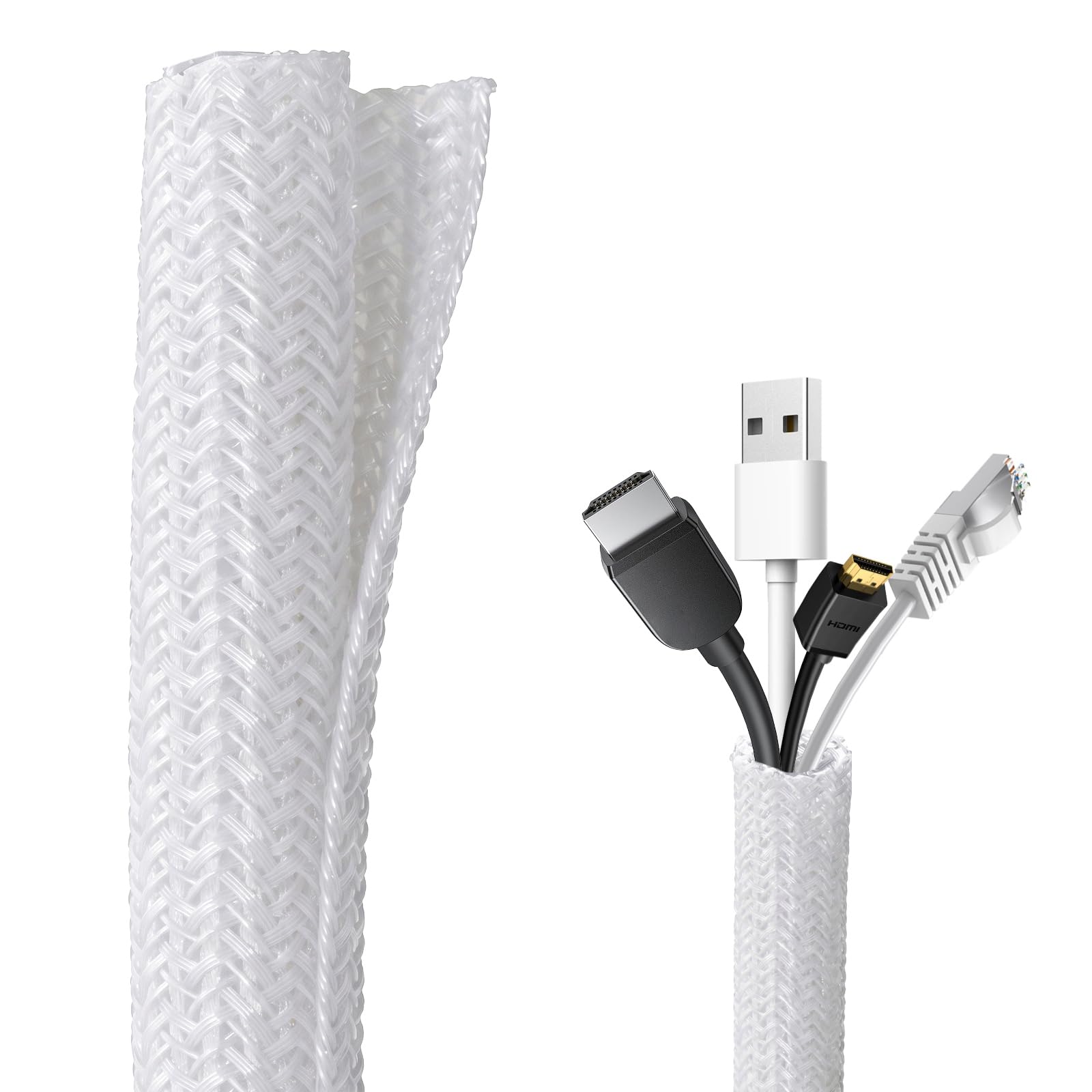 5m(16.4ft), 13mm(1/2")White Cable Tidy Sleeve, Cable Protector Animal Proof
