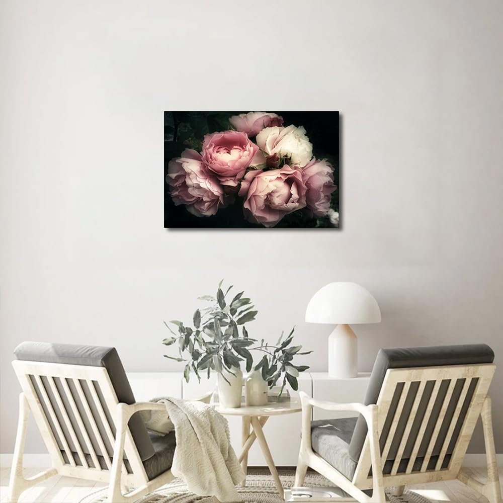 Pink Rose Flowers Wall Art Canvas Print Paintings Framed Vintage Old Painting Art Home Decor Paintings to Hang on Walls for Living Room Kitchen Bathroom Ready to Hang 12x18inch - Image 4