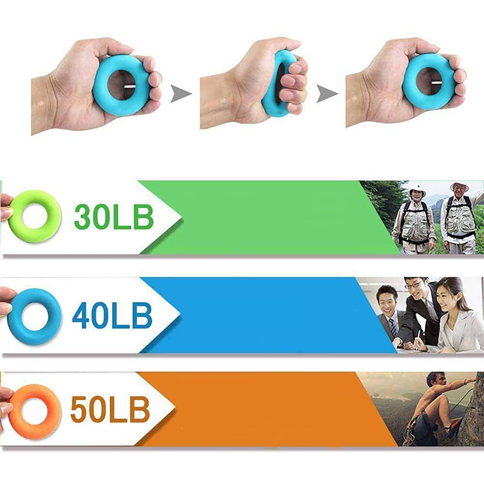 Paquete de 4 anillos fortalecedores de agarre de mano, ejercitador de dedos, entrenador de fuerza, agarre de silicona para entrenamiento de fortalecimiento muscular, agarre de antebrazo, entrenamiento