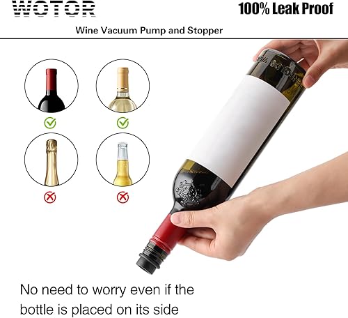 Vista 3 de WOTOR Tapones de vino - Protector de vino al vacío, conservador y sellador (negro, 24 piezas)