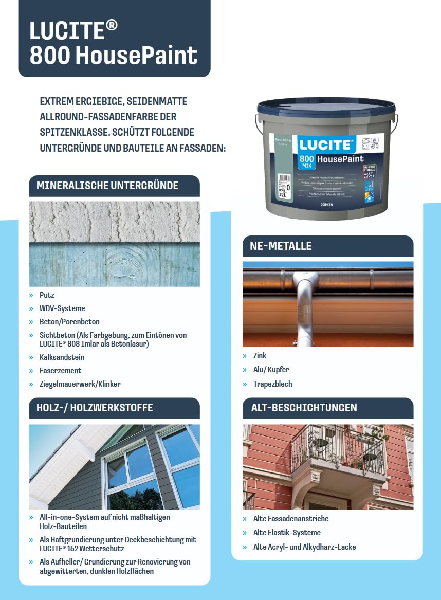 LUCITE House-Paint 12L Universal Fassadenfarbe, weiss, seidenmatt