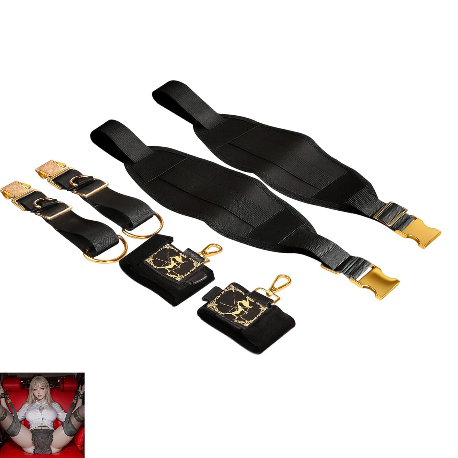 6-Teiliges Set Im Auto Sex Bondage Kit FüR Erwachsene Fesselset Fesseln Mit 2 Handschellen Oberschenkelgurt Erotik Fetisch Set Fesselspiele MäNner Und Frauen Paare