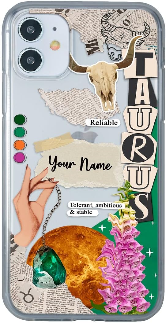 INSTACASE Case Compatible with iPhone 12 Personalized with Your Name Zodiac Sign Taurus, Protector Compatible with iPhone 12 Customizable, Case Customized Horoscope Shockproof TPU. Clear