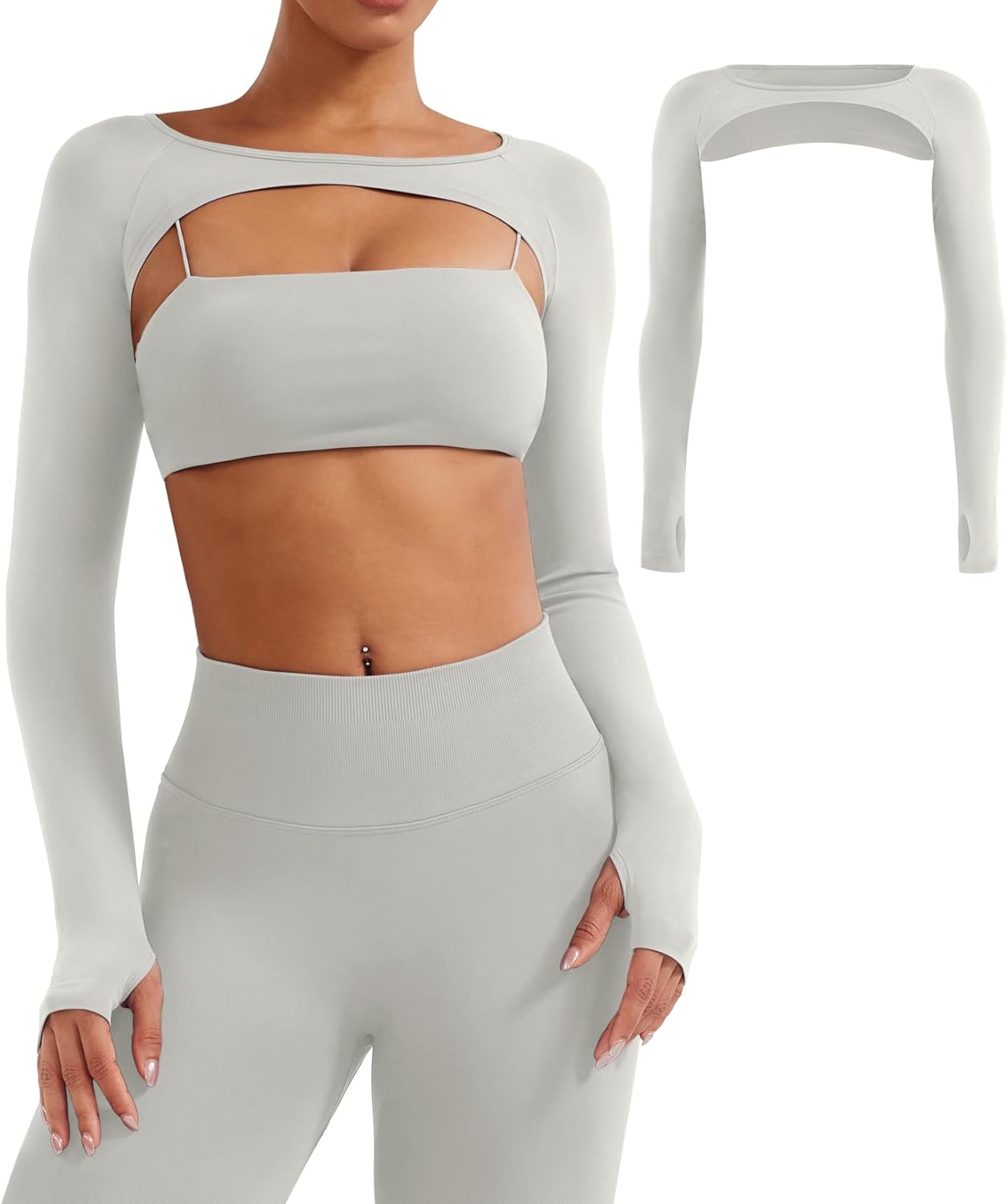 YEOREO Seamless Long Sleeve Shrug for Women Gym Crop Top Workout Cropped Sports Bolero
