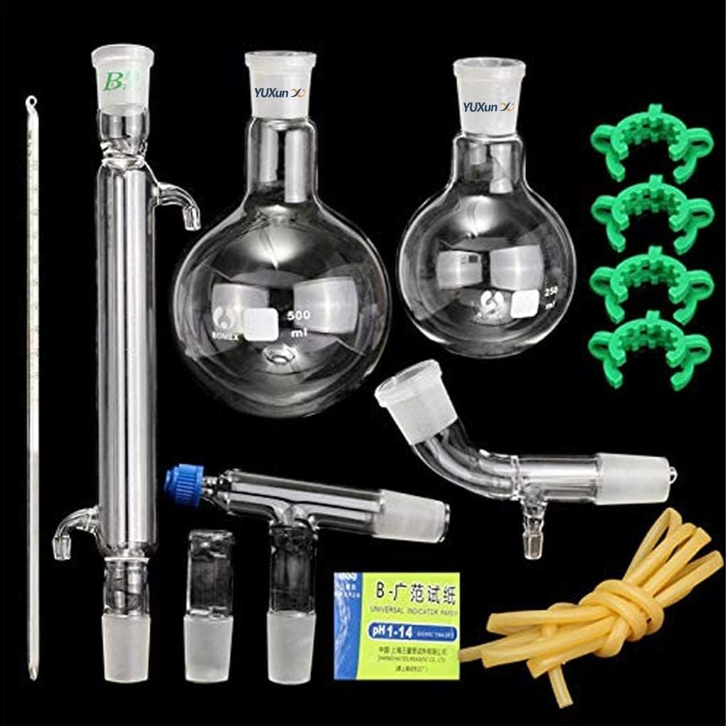 Apparecchio per distillazione del vetro da 13 pezzi, kit di vetreria per laboratorio chimico, per creare il tuo olio essenziale, chiaro di luna, per l'insegnamento delle scienze industriali domestiche