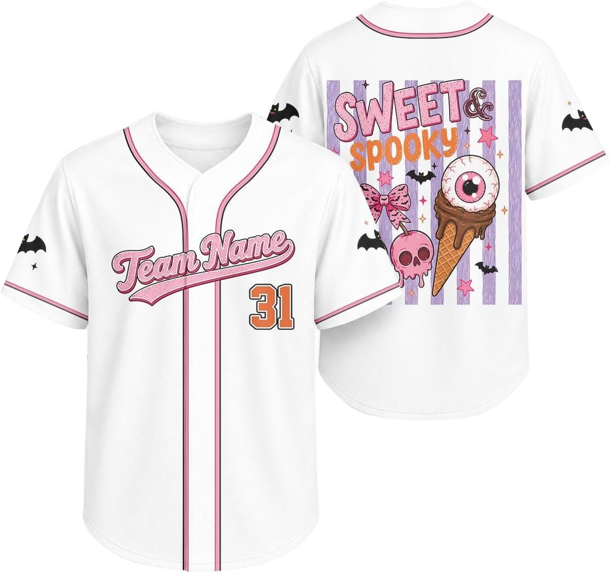 Custom Halloween Baseball Jersey for Men Women, Ice Cream Pumpkin Shirt