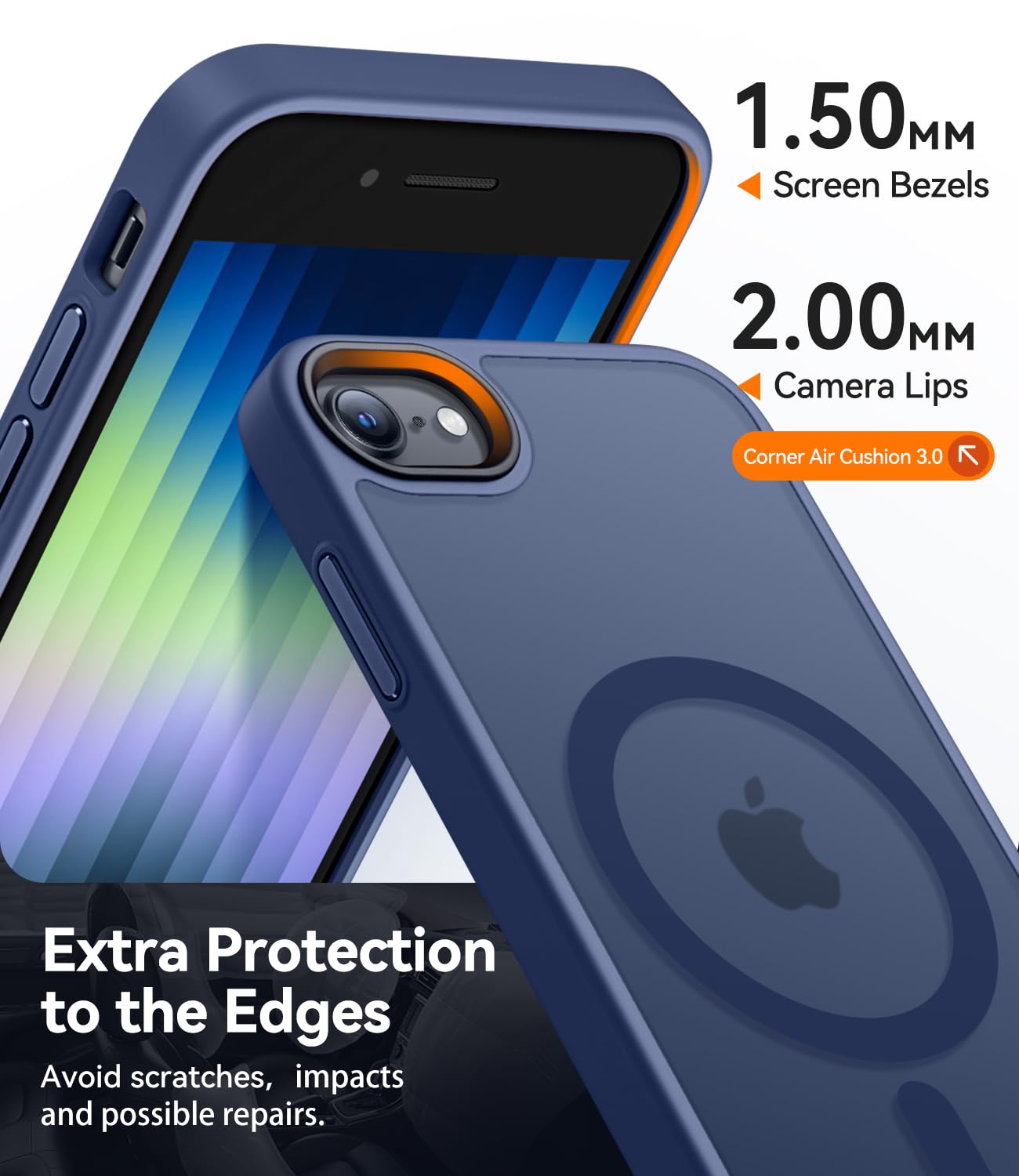 CANSHN Cover Magnetica Opaca per iPhone iPhone SE 3/2 (2022/2020), iPhone 8, iPhone 7, [Compatibile con MagSafe] Custodia Traslucida Opaca Protettiva Sottile Antiurto 4,7 Pollici - Blu Scuro