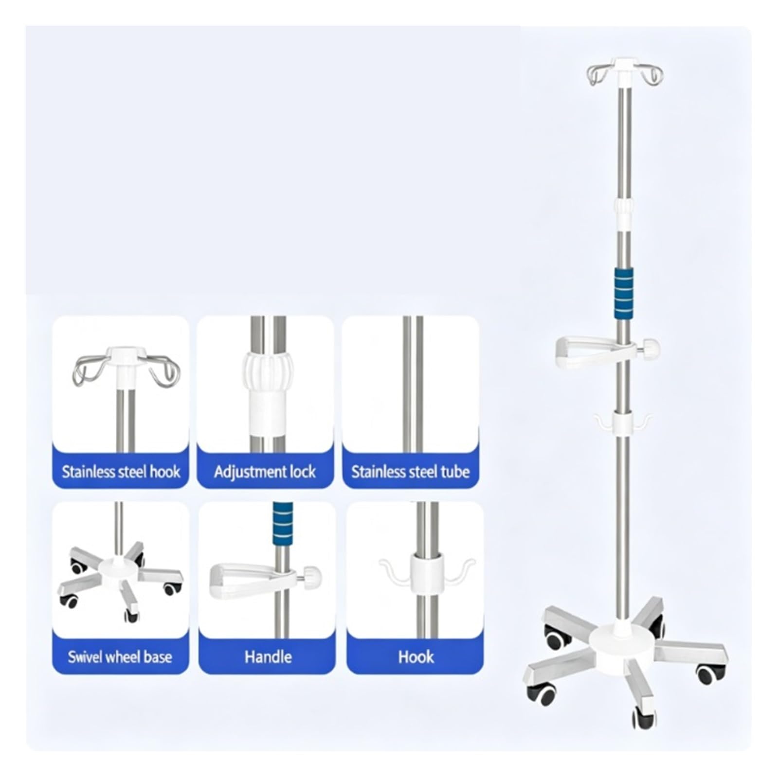 Soporte portátil for bolsa intravenosa Soporte telescópico for intravenosos con ruedas Soporte para suero