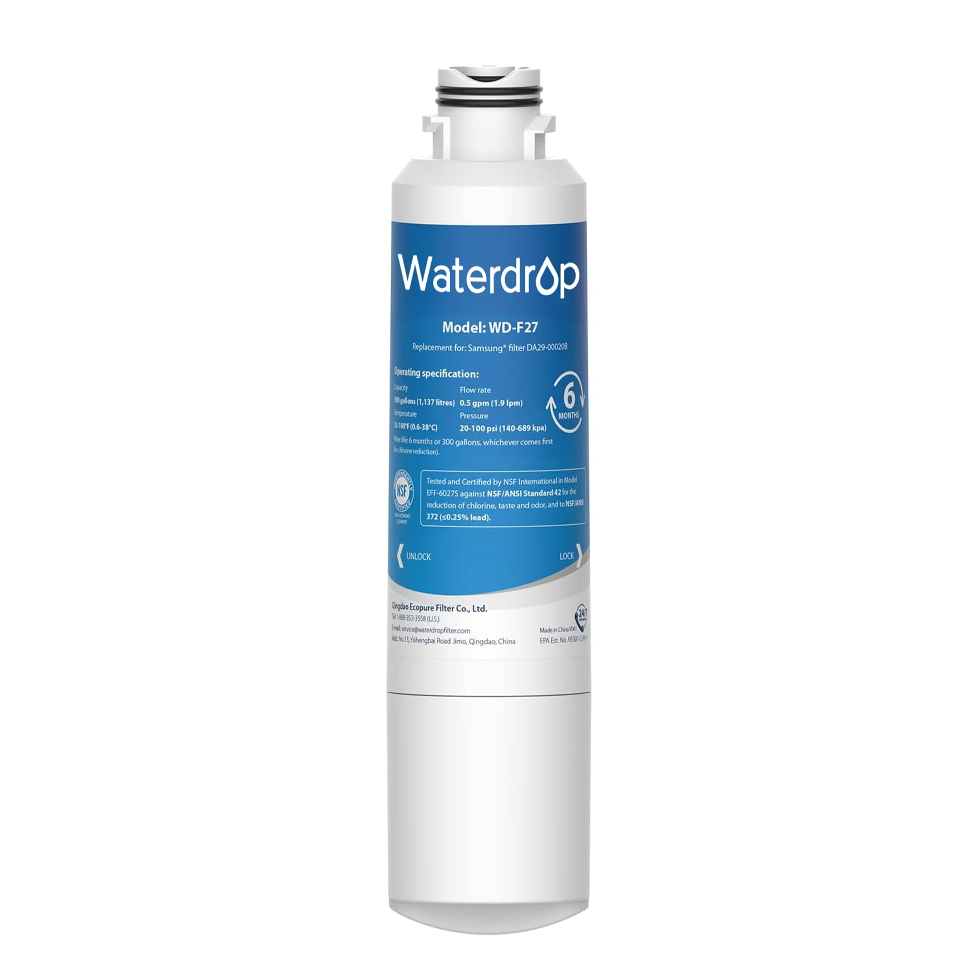 Waterdrop DA29-00020B Refrigerator Water Filter, Compatible with Samsung DA29-00020B, DA29-00020A, HAF-CIN/EXP, 46-9101, Standard