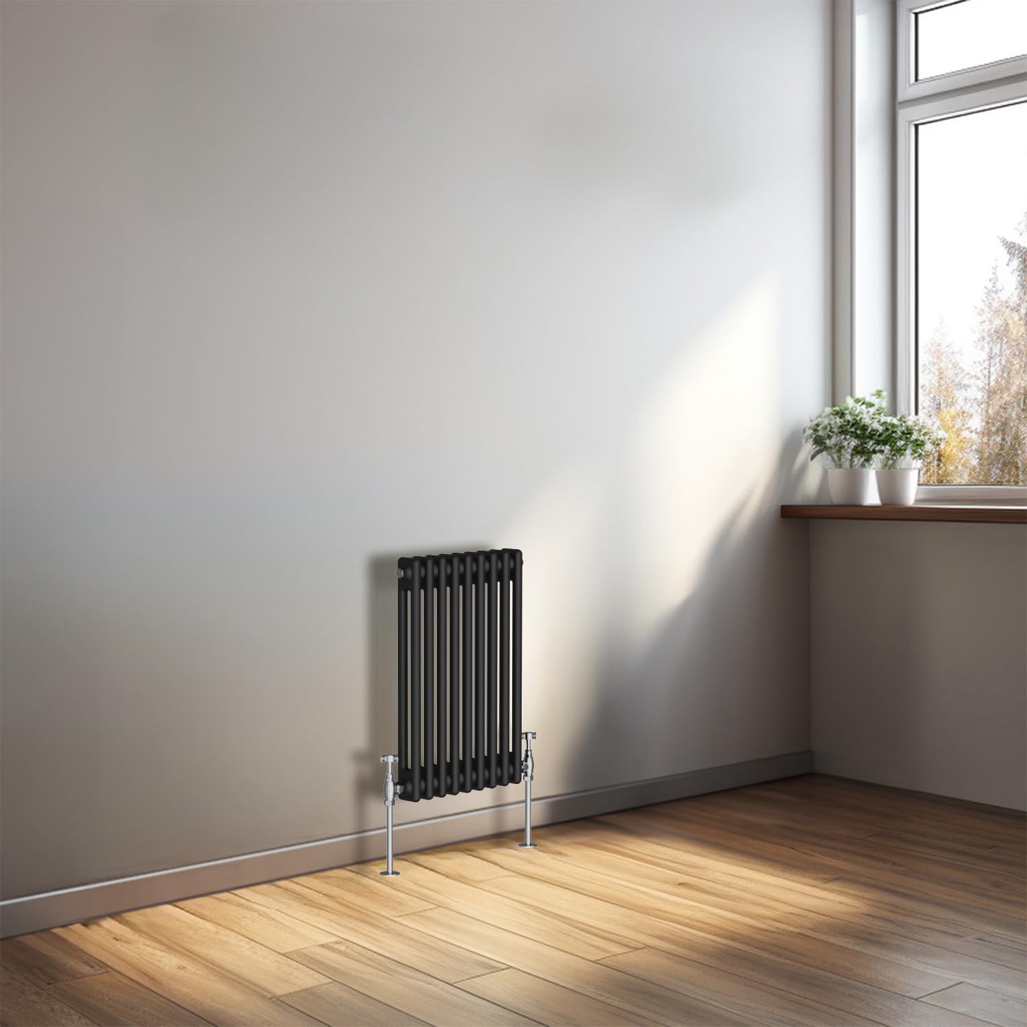 NRG 600 x 425mm Cast Iron Horizontal Radiator Black 2 Column