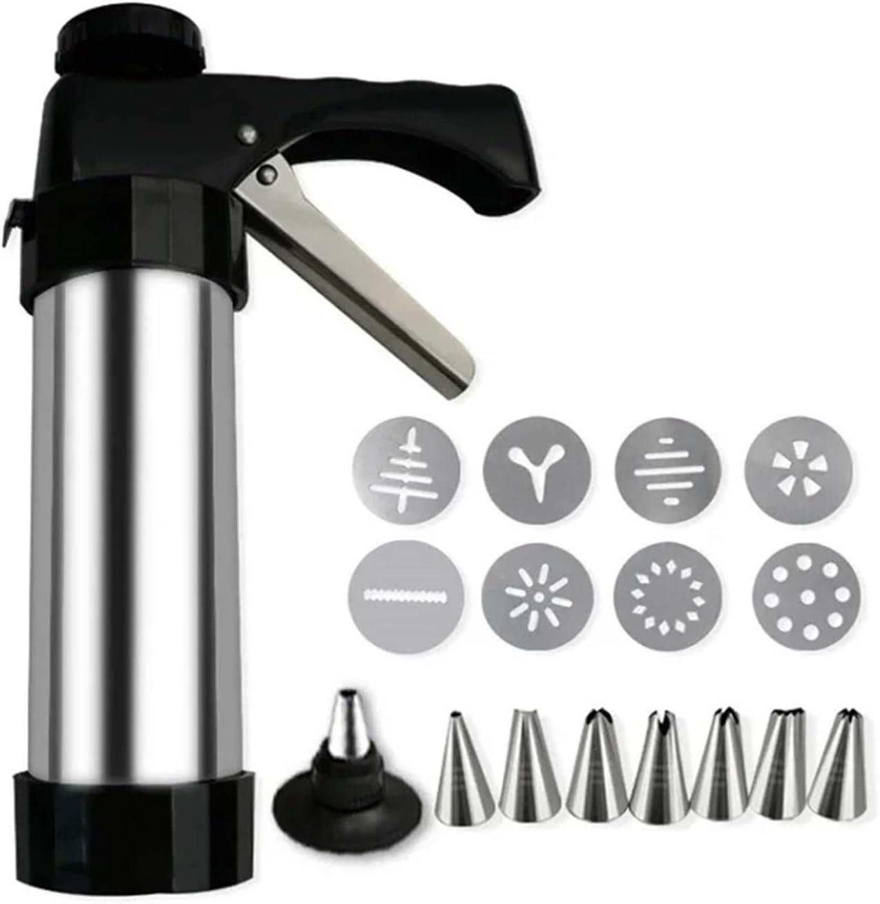 Stainless Steel Cookie Press Gun Spritz Cookie Maker Machine for Baking with 13 Discs and 8 Icing Decorating Nozzles
