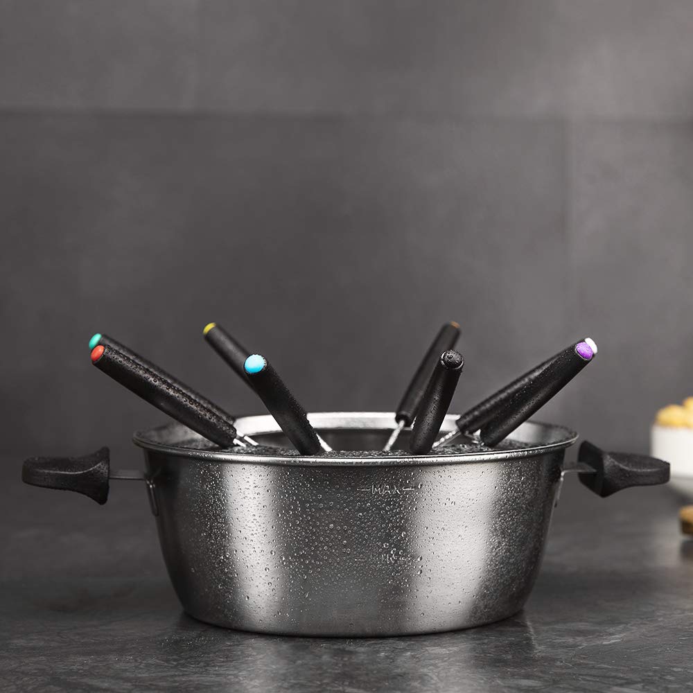 Cecotec elektisches FunGourmee Fondue aus rostfreiem Stahl für 8 Personen, einstellbare Temperatur, 1000 W, mit 8 Spießern, für Käse, Schokolade und Öl