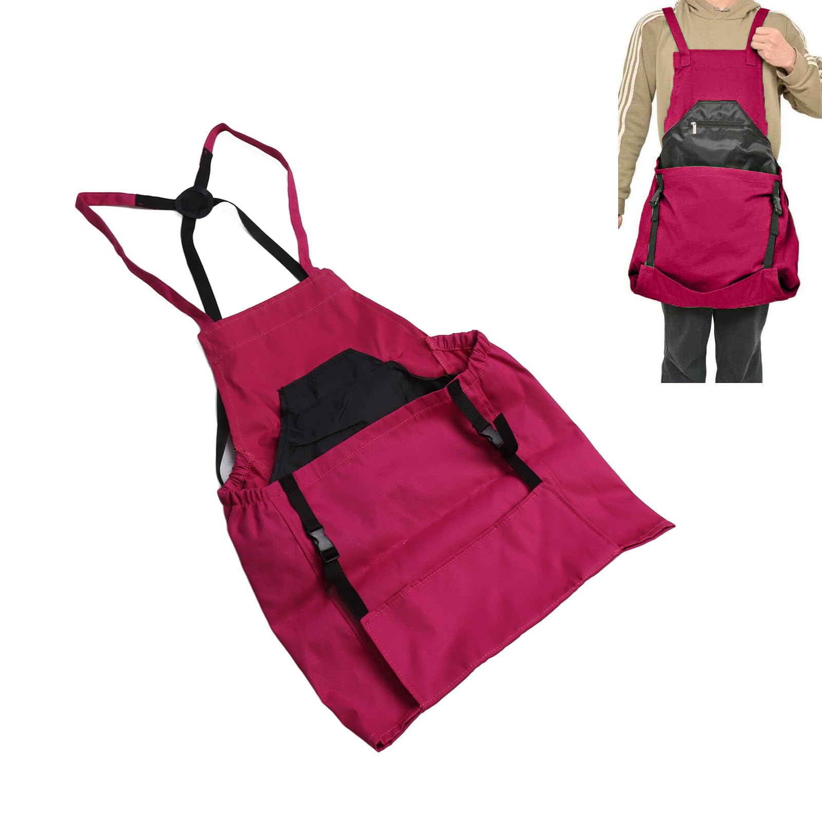 Tablier de Jardinage, Tablier de Cueillette de Fruits avec Pochette à Fermeture Rapide, Sacs de Cueillette de Légumes et de Fruits pour Hommes et Femmes, Cadeaux pour Jardiniers(Rose)