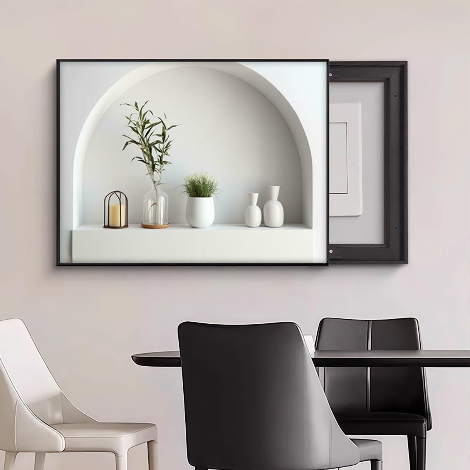 Tapa Cuadro Eléctrico, Jarrón Floral, Marco PS Negro, Sin Taladro