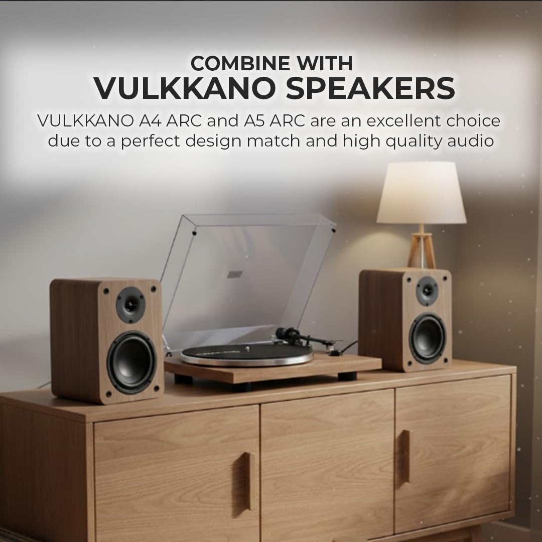 VULKKANO TD10 Gramofon Bluetooth z automatycznym odtwarzaniem, precyzyjne ramię, zintegrowany korektor fonu/linia i elegancka konstrukcja kompatybilna z winylami 33 i 45 obr./min