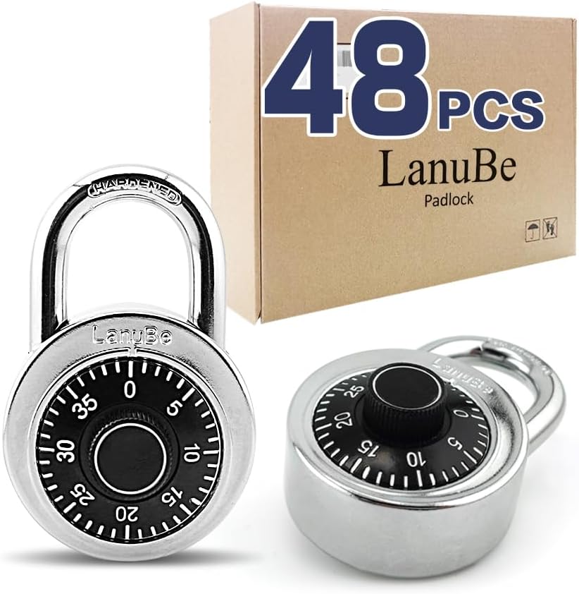 LanuBe Lock Standard Dial Combination Lock, 2 in. Wide, with Different Combinations, Black Turnplate, Pack of 48; Lock for School, Employee, Gym & Sports Locker, Case, Toolbox, Fence and so on