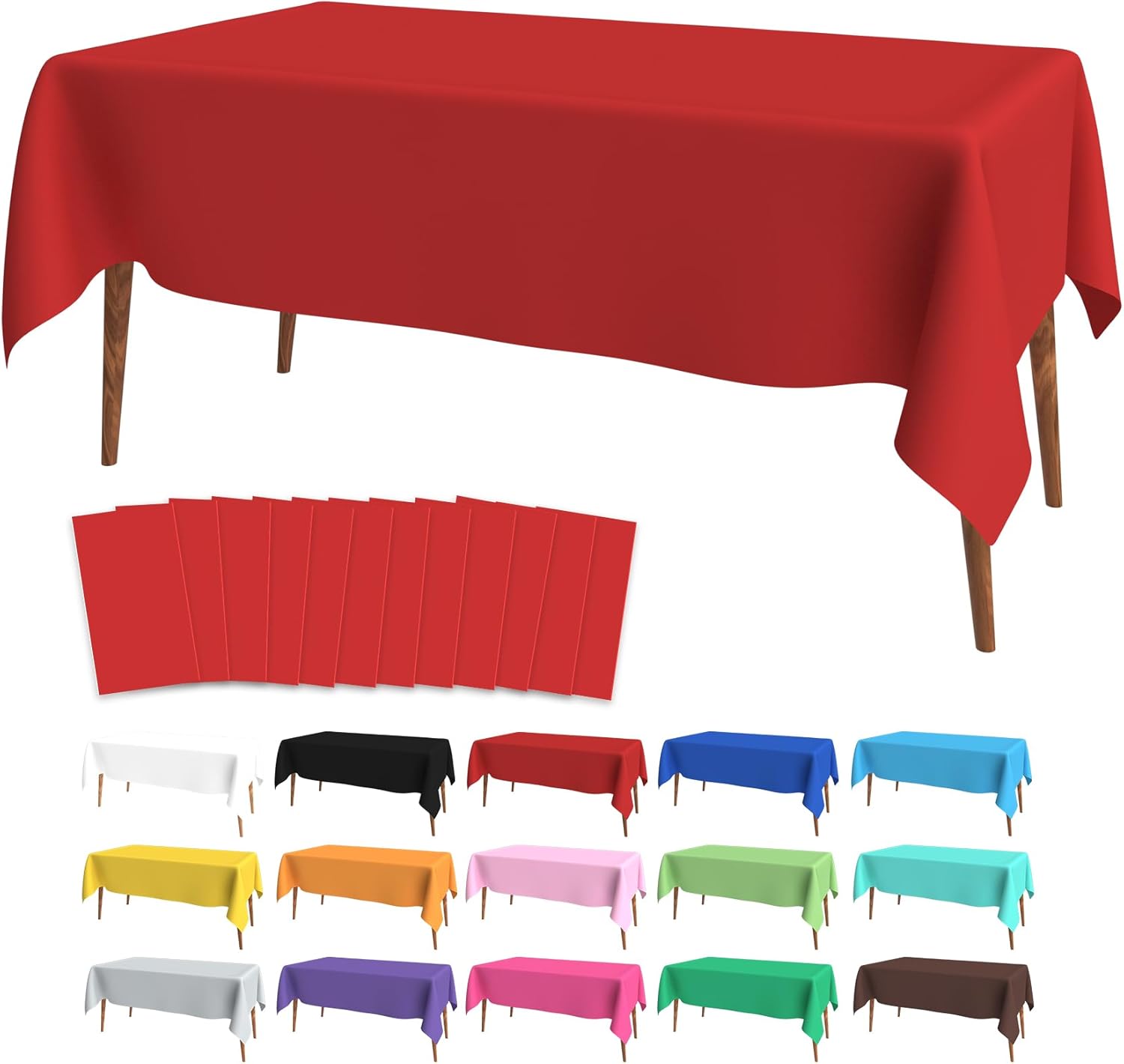 Valentines Tablecloth Red Tablecloth Plastic Table Cloth 12 Pcs Disposable Valentines Day Tablecloths Rectangle Red Table Cover for Valentine Day Wedding Anniversary Birthday Party Dinner, 54x108 Inch