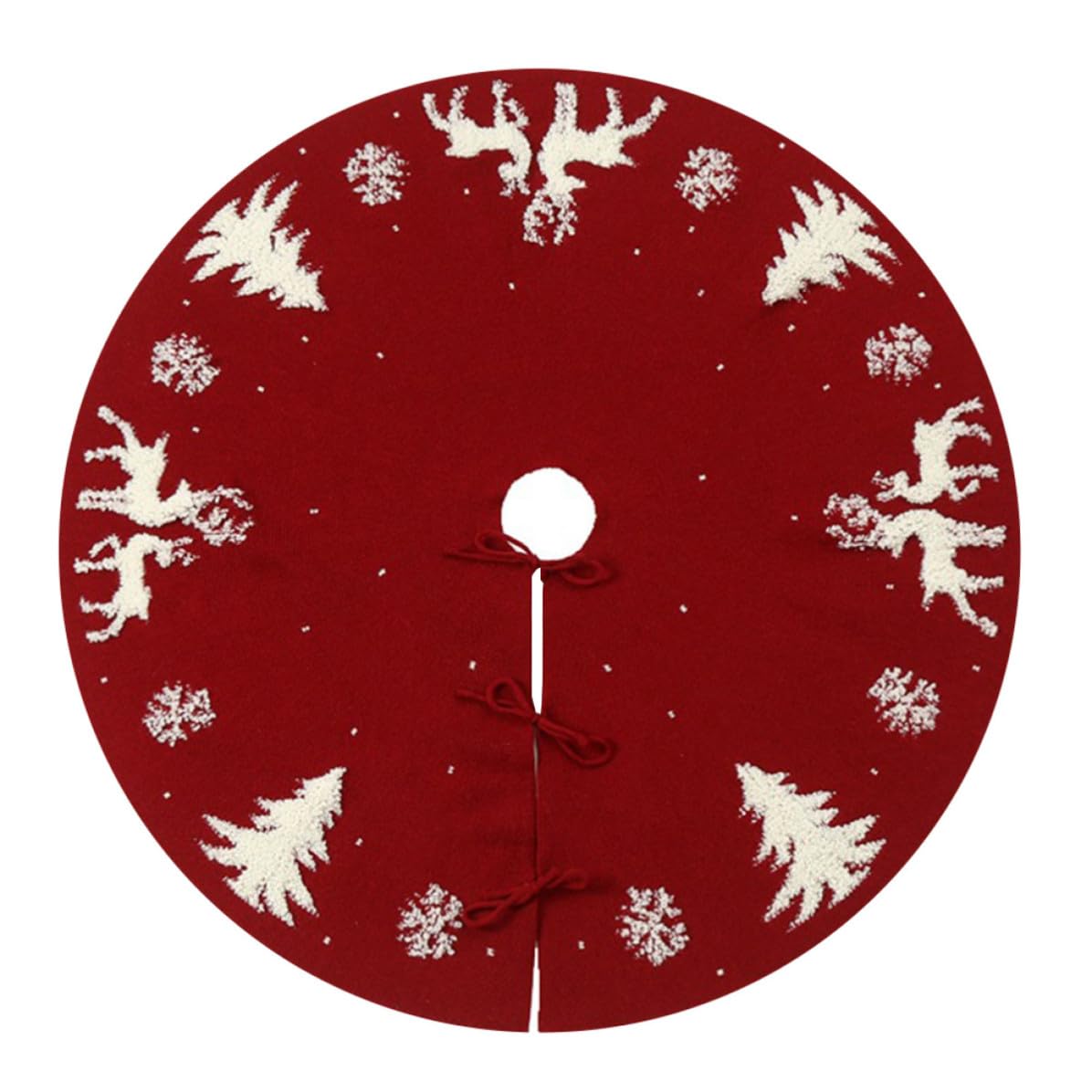 SHINEOFI Jupe de Sapin de Noël Décoration Festive Tricotée en Fibres Acryliques Rouge Motif 3D Cerf Tapis sous Sapin Élégant et Créatif pour Hôtels et Caves