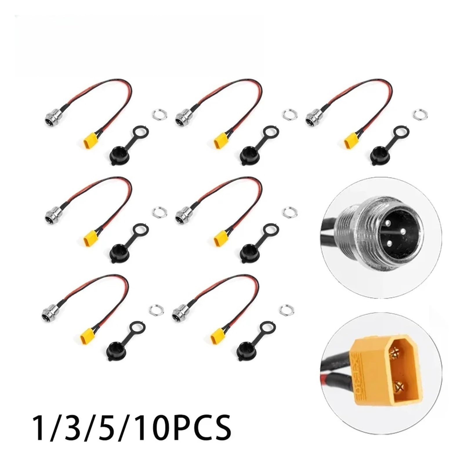 1 à 5 pièces de connecteurs XT60/XT30 à 3 Broches GX16 compatibles avec Les trottinettes électriques VSETT 8, 8+, 9, 9+, 10+, Zero 8, 9, 10, 8X, 10X et 11X.(5PCS XT60)