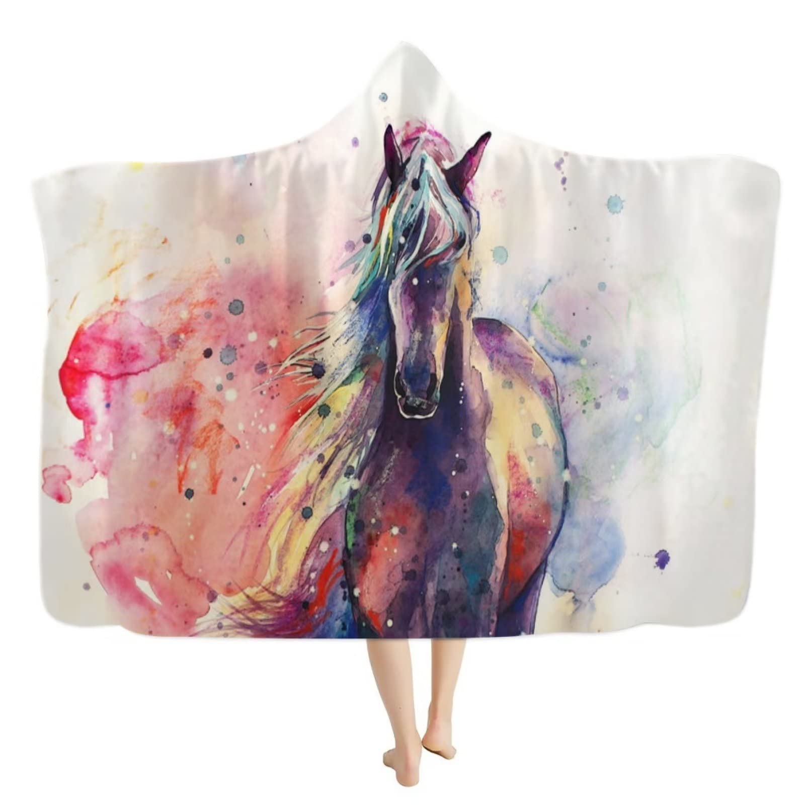 chaqlin Art Horse Wearable Blanket Hoodie for Mens,Oversized Fleece Hoodie Sweatshirt Blanket Hoodie Blanket Pullover Hooded Sweaters Adult Throw Blanket