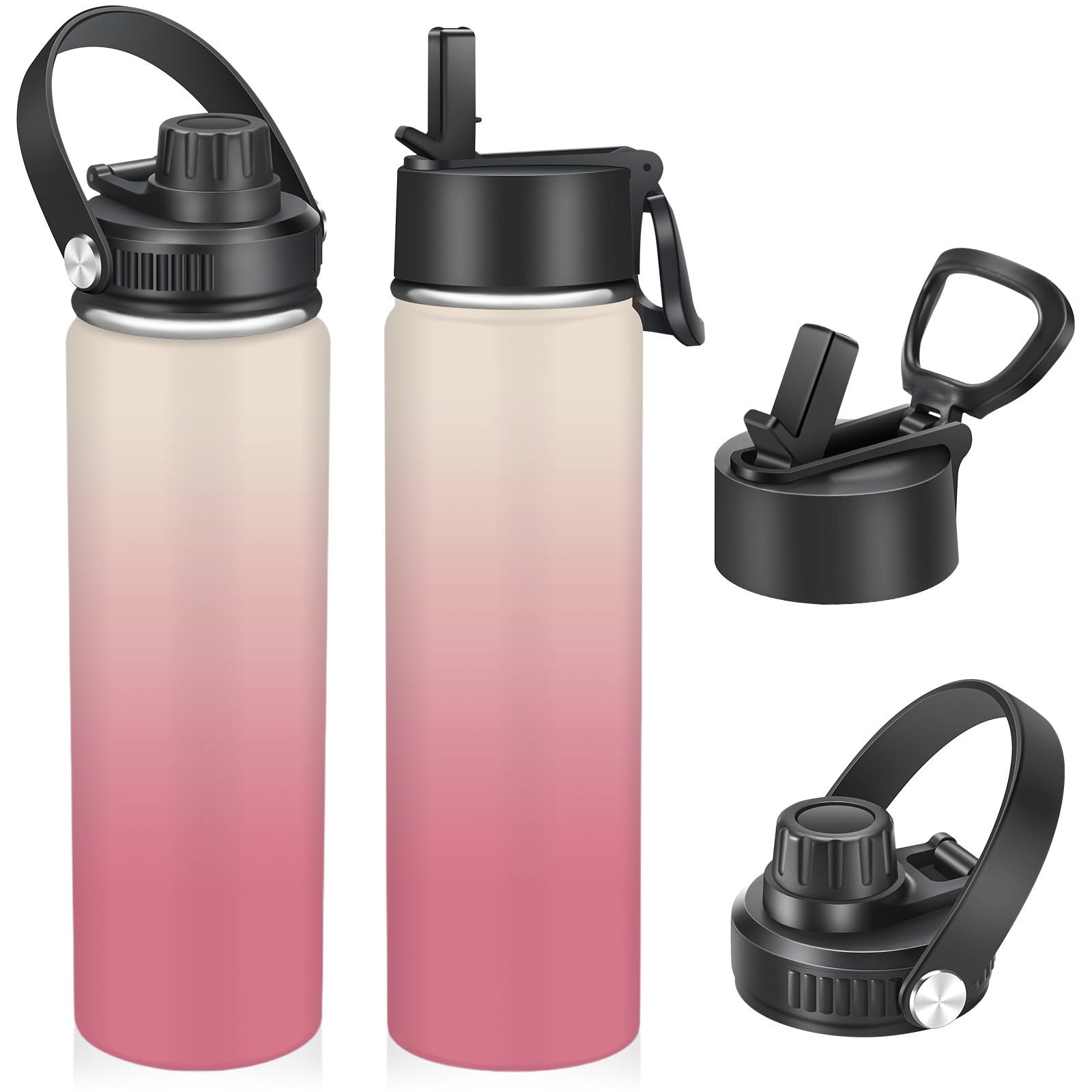 22oz Stainless Steel Insulated Water Bottle,Leak Proof Water Bottle with Stainless Steel Insulation with Carry Handle,Cold and Hot Drinks Sport Water Bottle for Sports Travel Gym(Red Gradient)