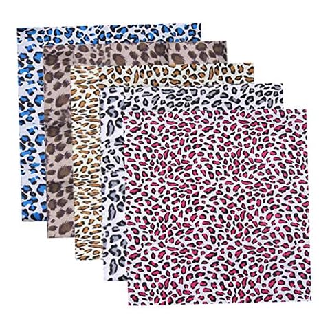 Leopard Print Cotton Fabric 50cm × 50cm - 5 Pieces Squares Animal Pattern Printed Cotton Fabric - DIY Floral Fabric Patchwork - Patchwork Fat Quarters Quilting Fabric Bundle for Quilting Sewing Cover