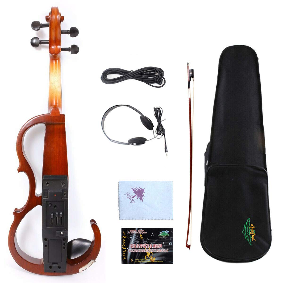 Yinfente 4/4 violino rosso scuro violino elettrico silenzioso in legno massiccio, suono potente amplificatore Violin case Bow Full size 4/4 Infradito colorati estivi, con finte perline