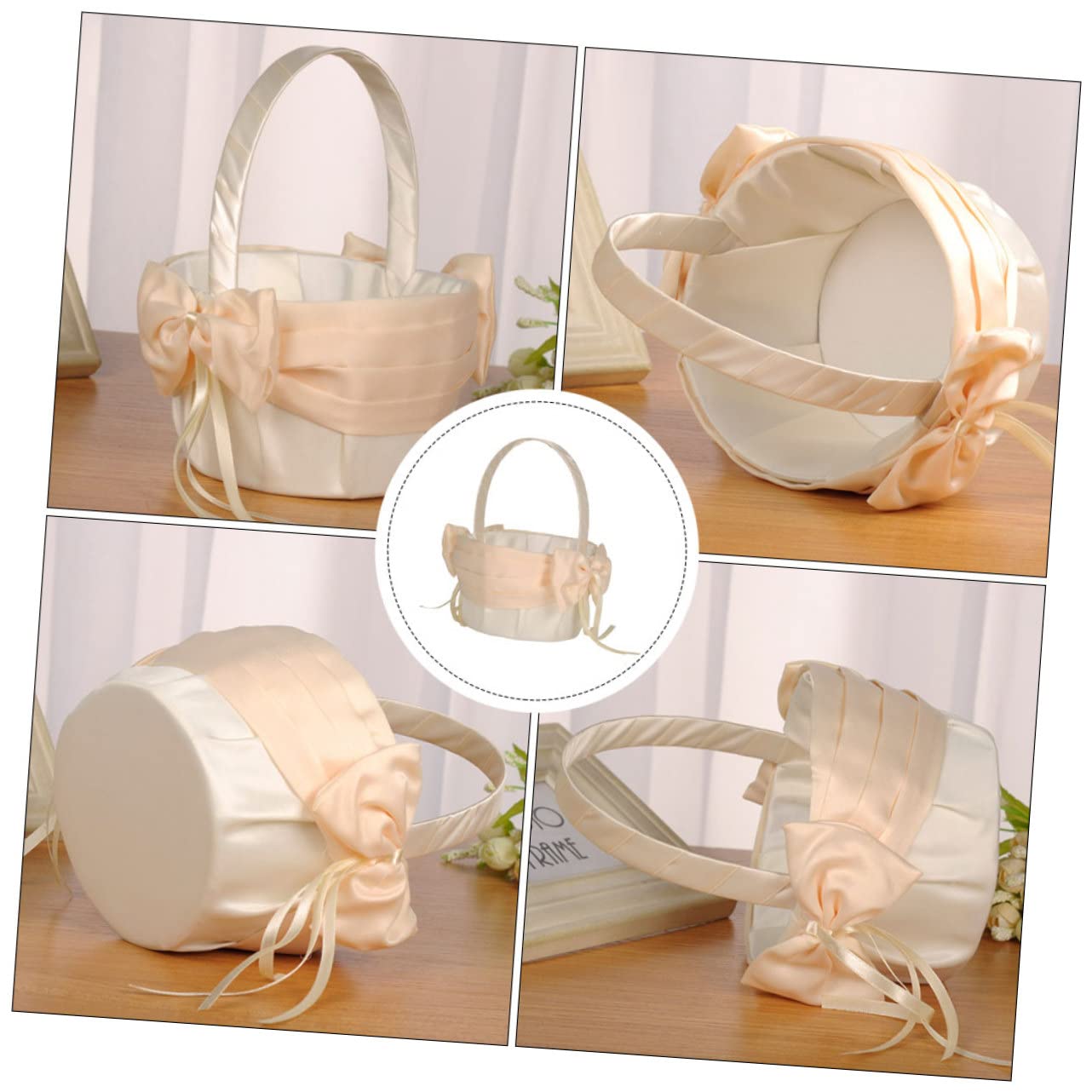 2 Stck. Kleiner Blumenkorb Gitter Mädchenkorb Für Die Hochzeit Zubehör Perle Hochzeitskorb Eimerhut Für Die Braut Ringe Für Die Brautdusche Braut- Romantisch Kernstück Reize Stoff