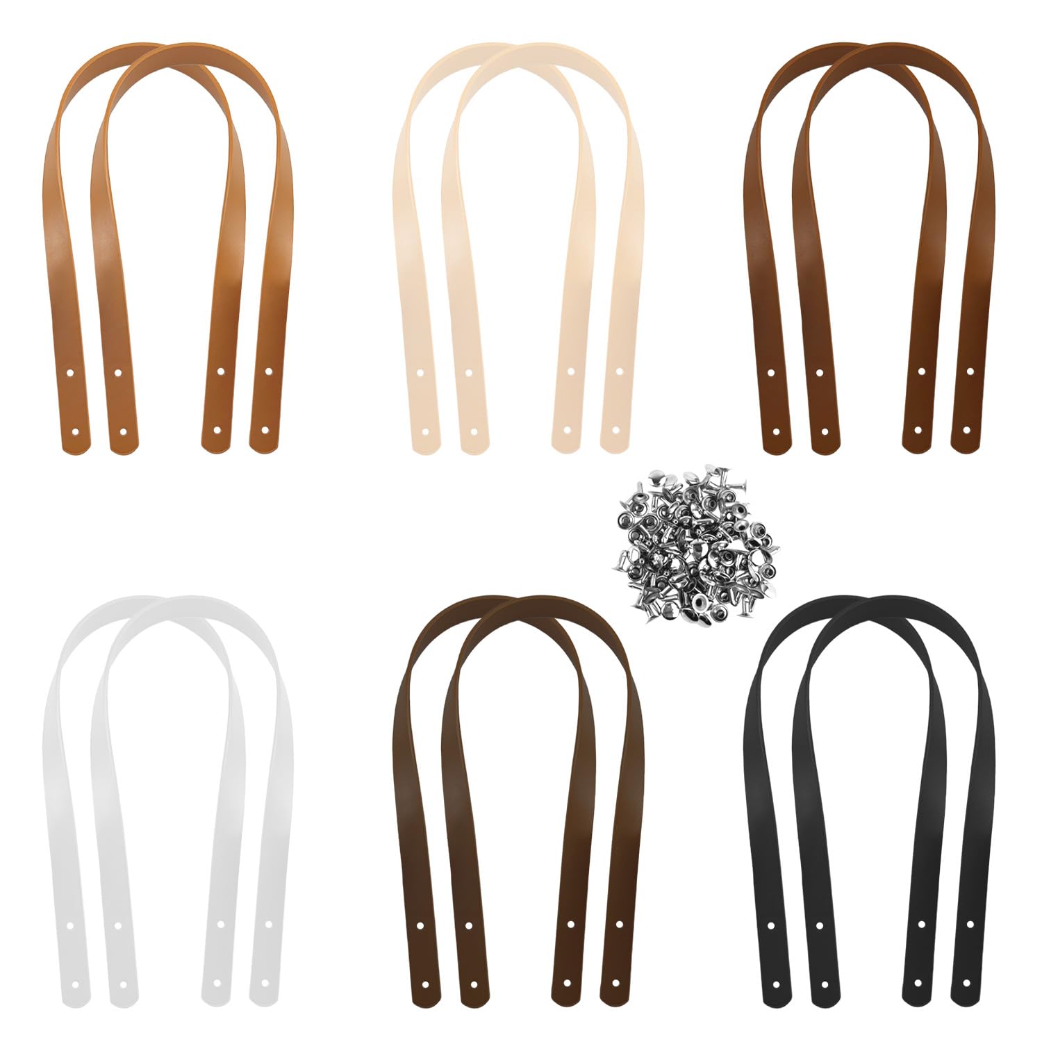 12 Piezas Asas de Bolsos, Asas de Cuero para Bolsos, Asas para Bolsos, Asas para Bolsos Crochet, Asa O Bag 60 cm con 48 Clavos para Bolso de Mano, Monedero, Correa de Bolso Bandoulière