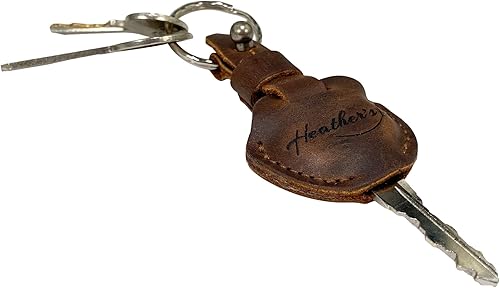 Miniatura 4 de Heather's, Funda para llave hecha a mano de cuero de grano completo - Llavero titular, cubierta vintage, accesorios con estilo Bourbon Brown,