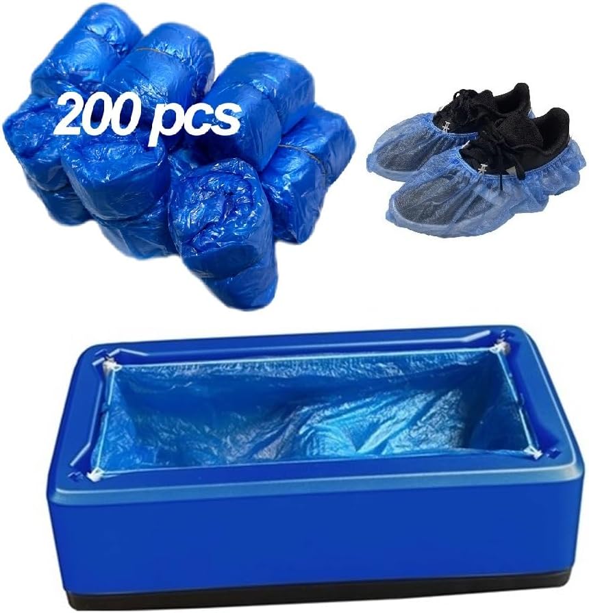 Shoe Cover Machine,Automatic Shoe Cover Dispenser with 200pcs Plastic Shoe Covers,Disposable Boot Cover Fits One Size,Non Slip,Waterproof,Dust Proof