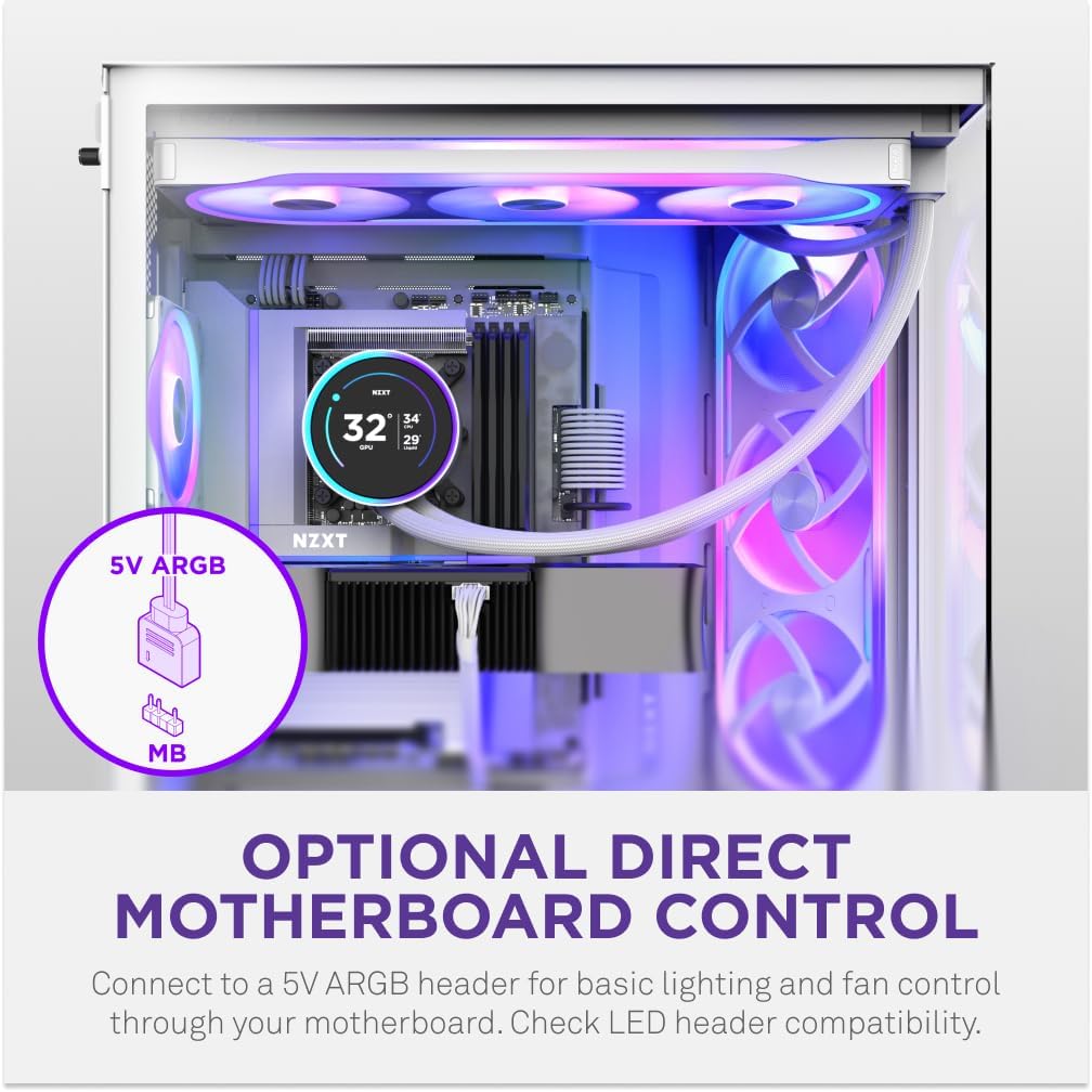 NZXT F120U Ultra RGB Fan - 120mm PWM PC Case Fan - Multi-Zone RGB Lighting - Whisper-Quiet Under 37 dB - Fluid Dynamic Bearing - NZXT CAM Compatible - White